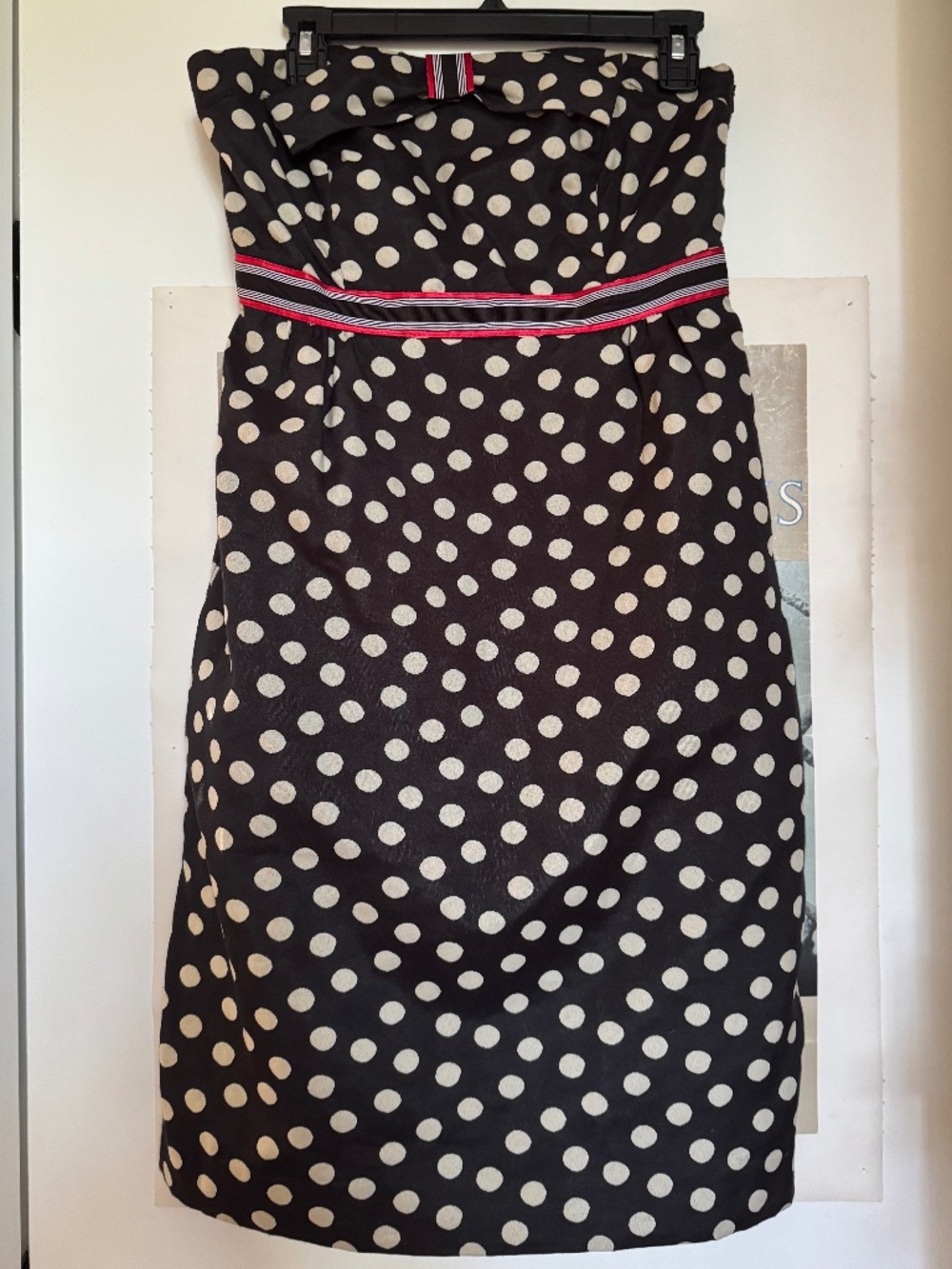 Maeve Anthropologie Black White Polka Dot Strapless Dress Size 8